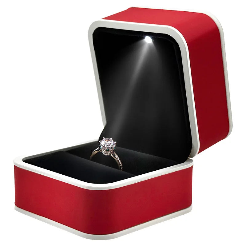 boîte bijoux cuir éclairage led coffret rangement bague mariage cadeau femme
