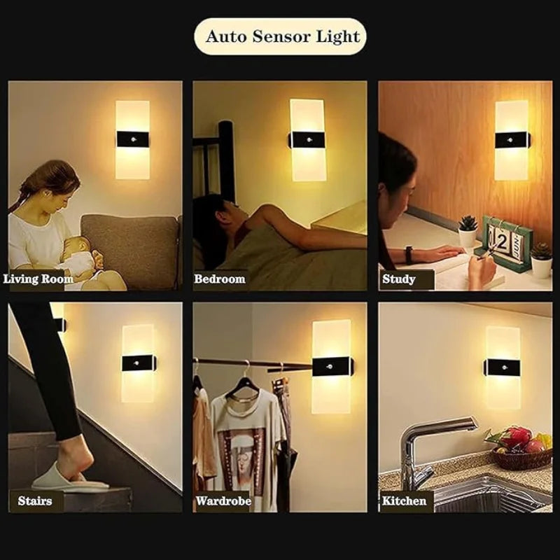 lampe murale moderne rechargeable led détecteur mouvement blanc noir aluminium usb