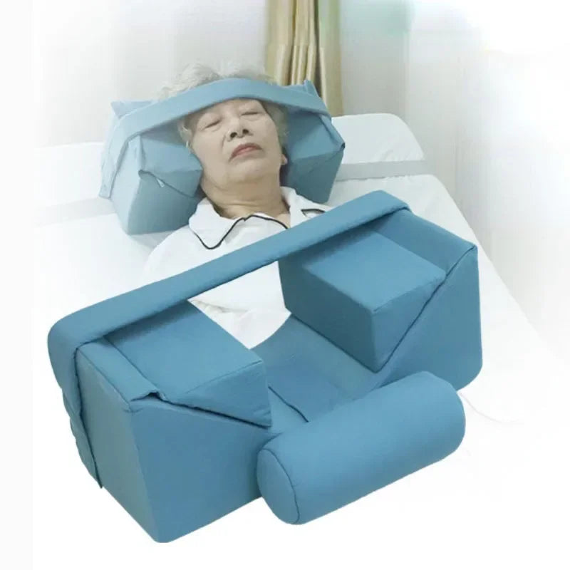 appui tête bleu clair coussins oreillers ceinture réglable poches ergonomique personnes alitées maintien position