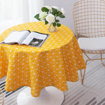 nappe table ronde moderne gris bleu jaune triangles géométriques imperméable noël extérieur 120cm 150cm