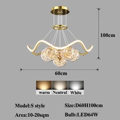 lustres led modernes or transparents sphères ondulees contemporains chambre salon