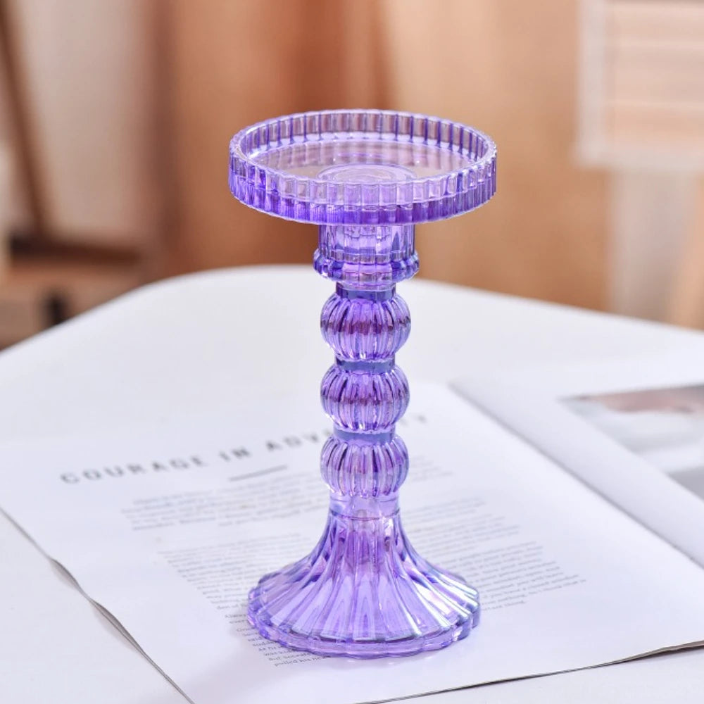 support bougie verre rose vert motif diamant décoration table mariage classique objet déco maison