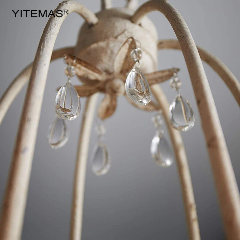 lustre blanc vieilli cristal vintage classique six lumières ornements métal chain adjustable