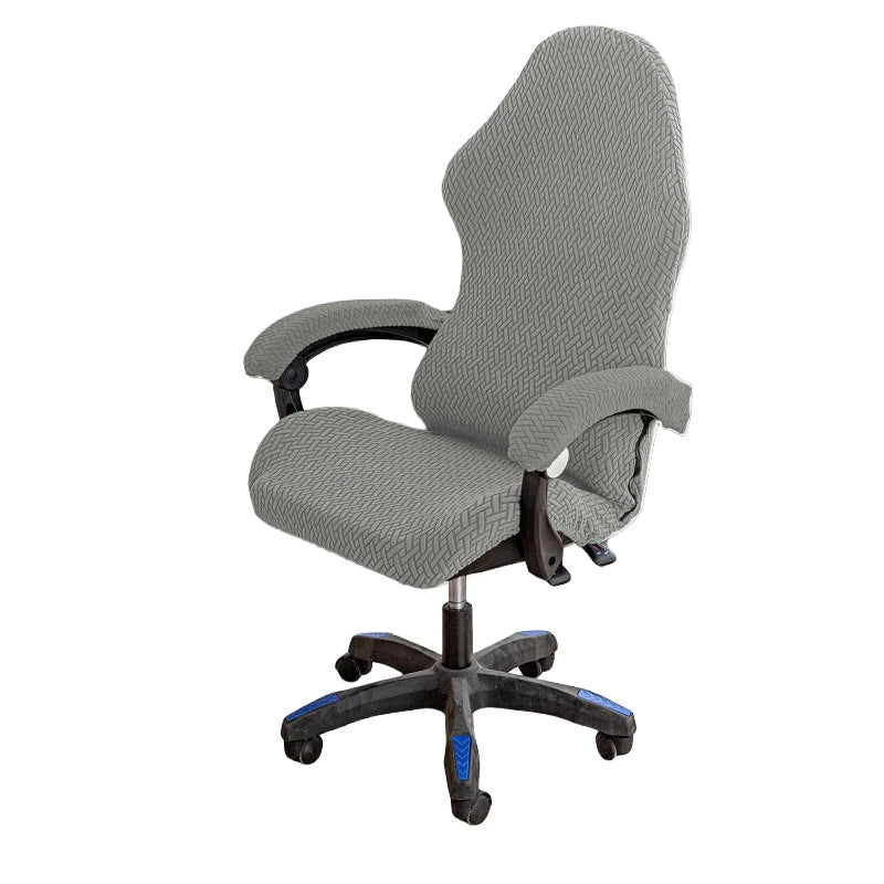Housse chaise jeu polyester jacquard moderne noire carreaux géométriques zip ceinture