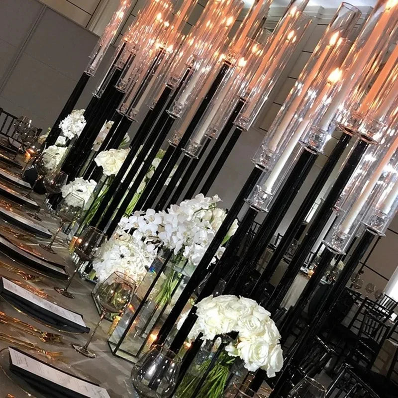 supports bougies transparents modernes mariage bougies vase fleurs noires blanchesDecorationDIY
