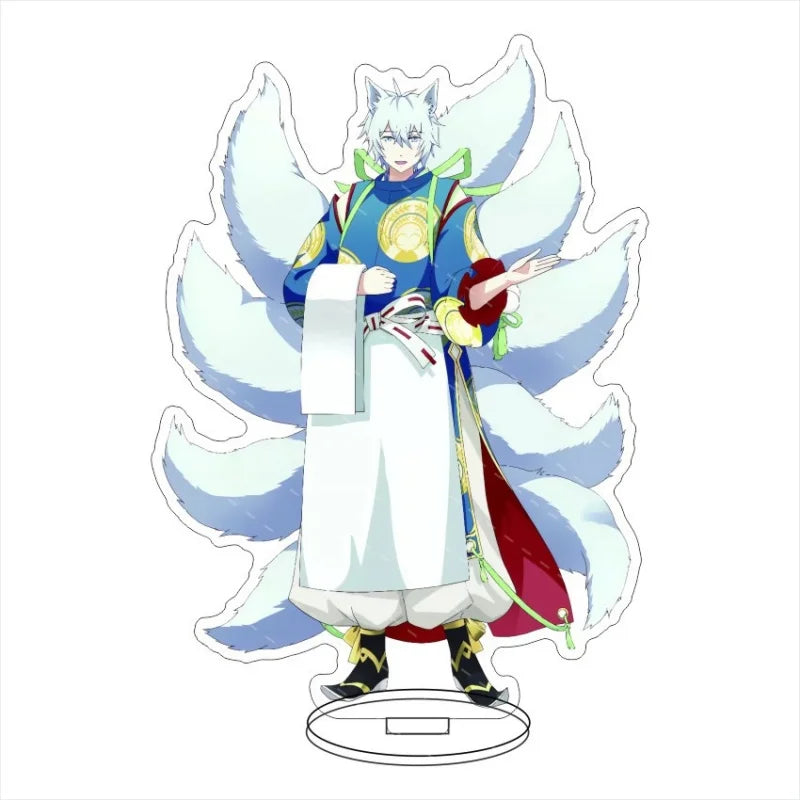 figurines anime acrylique bleu rose verte noire blanche motifs floraux base circulaire décoration collection