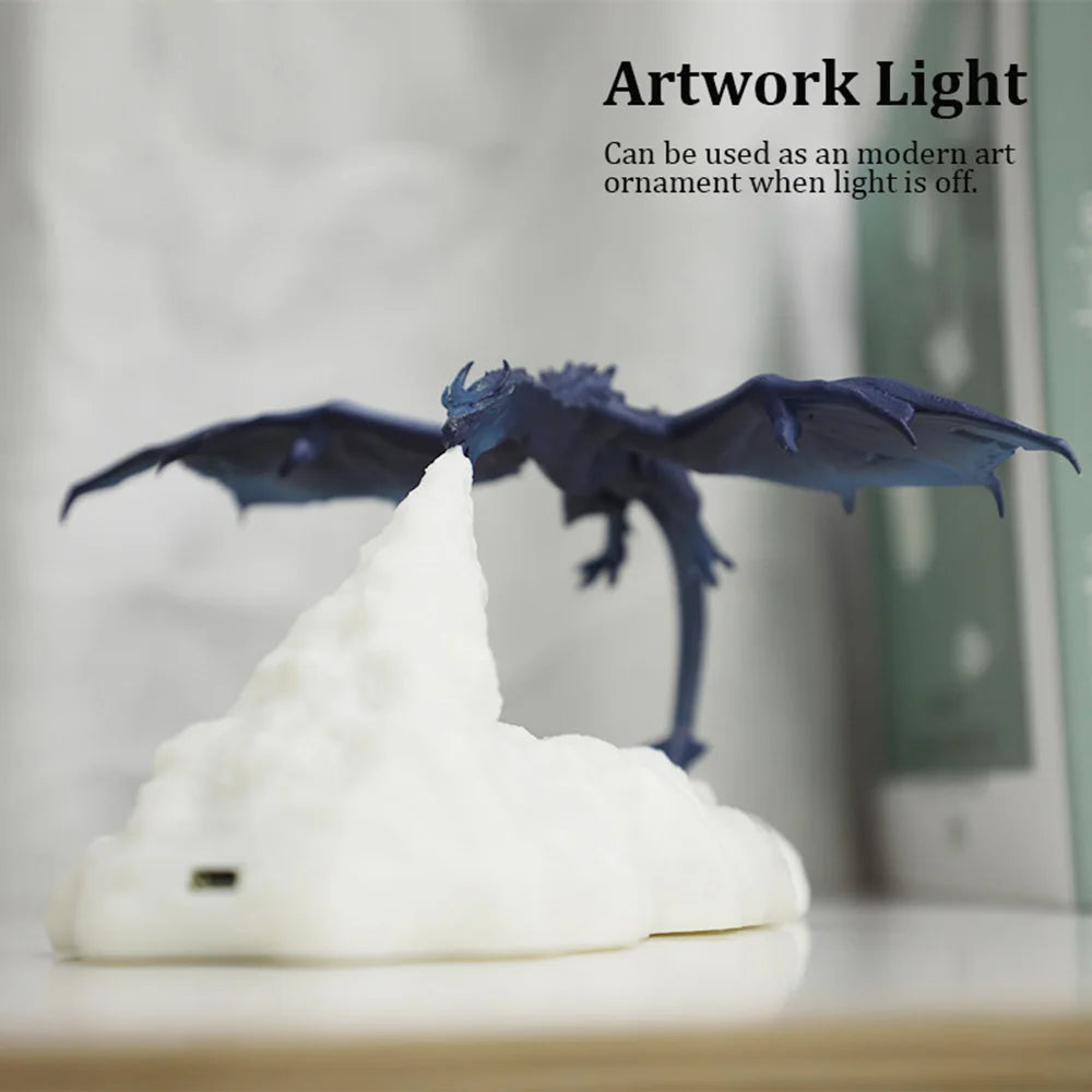 lampe led 3d imprimée dragon feu noir orange moderne veilleuse rechargeable usb magma