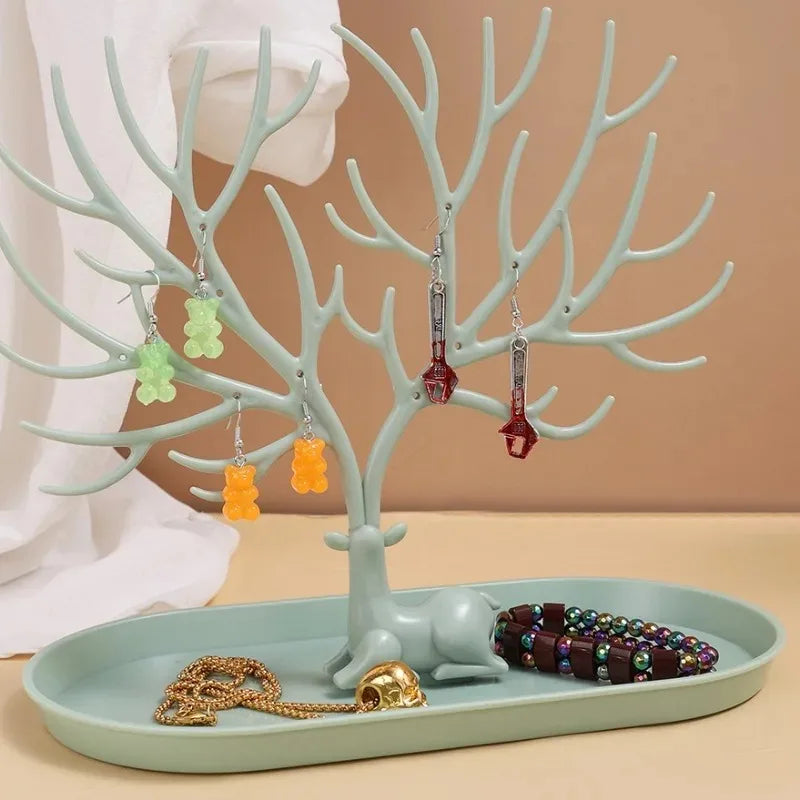 présentoir bijoux arbre branches cerf rose vert blanc moderne minimaliste rangement bijoux