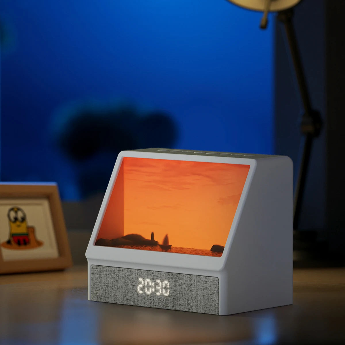 lampe d'éveil moderne sons apaisants télécommande câble usb blanc gris