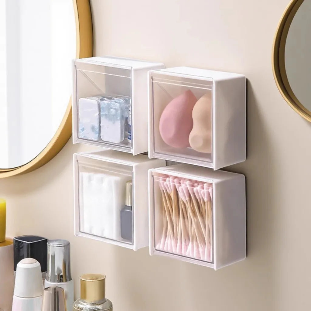 boîtes rangement murales adhésives blanches modernes éponges coton poudre vernis ongles rechargeables plastique