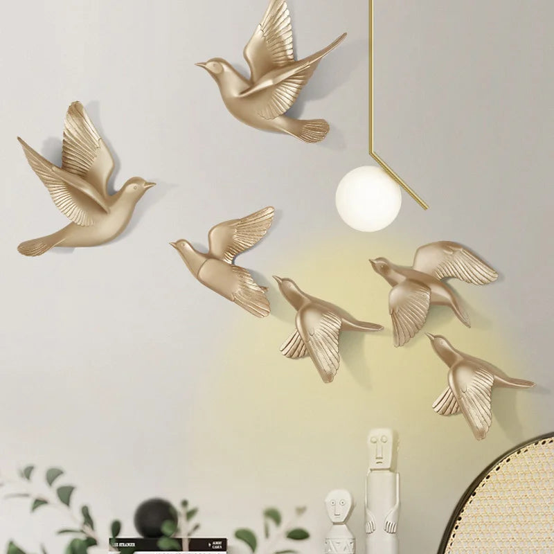 décoration murale moderne oiseau vol doré résine adhésif ornement salon entrée