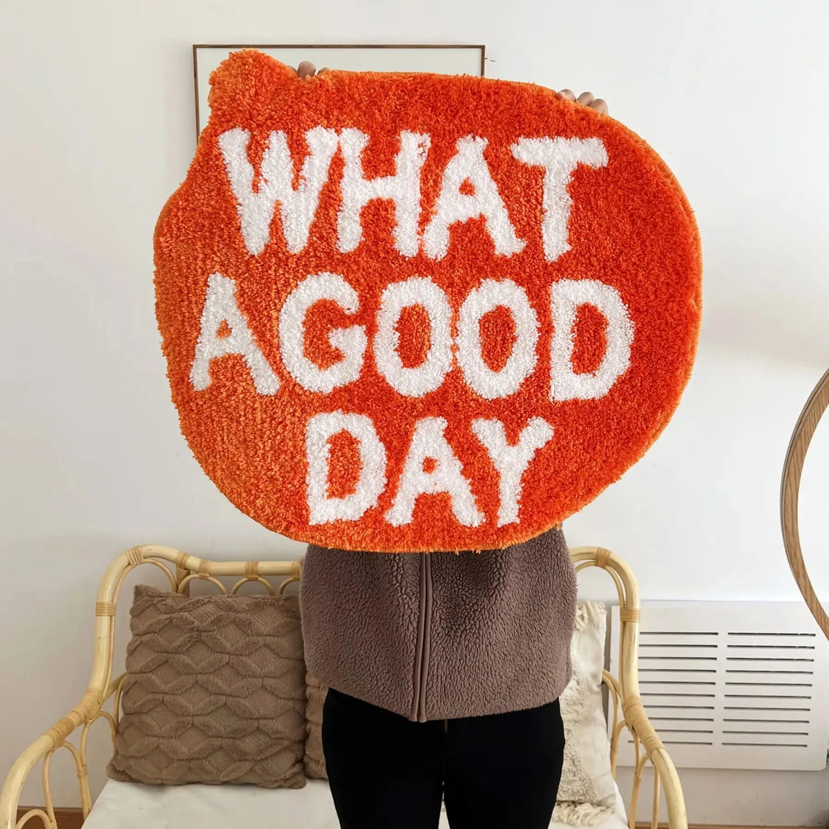 tapis orange blanc motif géométrique moderne texturé WHAT GOOD DAY chambre salon