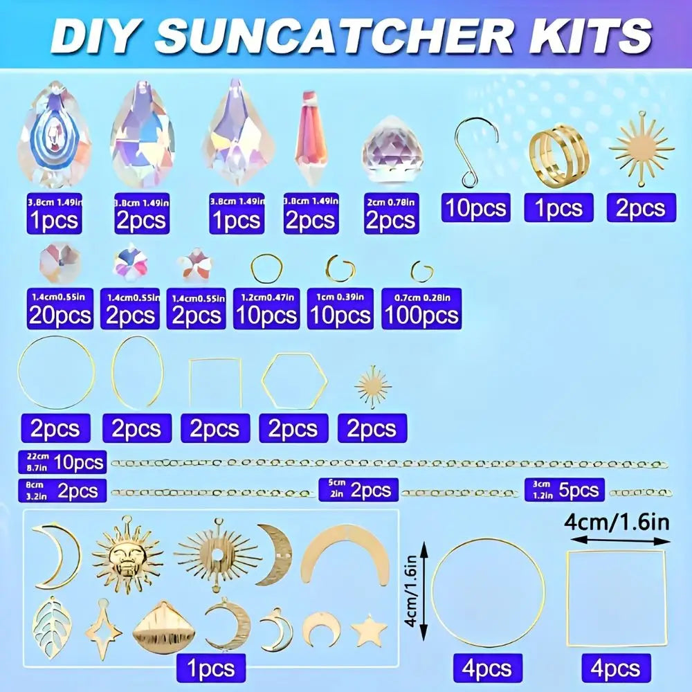 kits diy suncatchers bijoux cristaux irisés argentés formes géométriques bohèmes artisanal décoratif