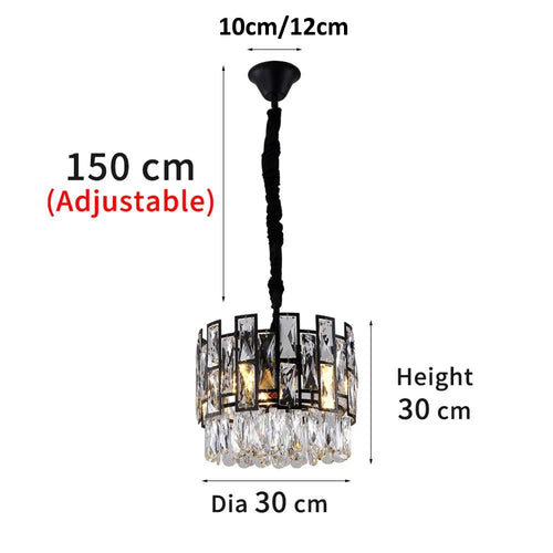 lustre moderne noir cristal suspendu élégant chambre salon transparent rectangles métal