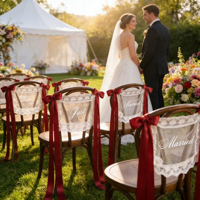décoration mariage chaises rubans dentelle satin romantique événement anniversaire fiançailles