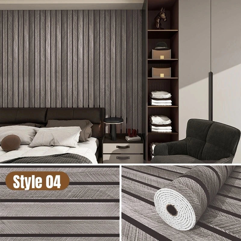 revêtement mural autocollant 3d grain bois moderne facile poser beige noir salon decoration