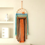 décoration murale bohème dreamcatcher macramé géométrique orange bleu marron artisanal chambre salon