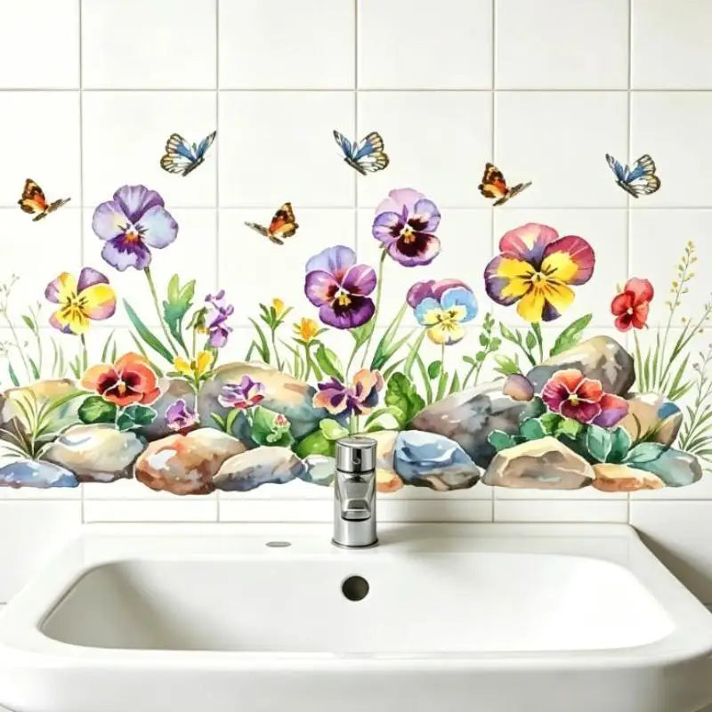 Autocollant mural PVC Floral Décoration Salle Bain Buanderie Install Easy Removable