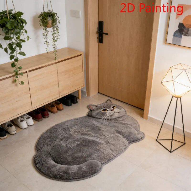 tapis gris imprimé chat pelucheux antidérapant intérieur extérieur facile entretenir
