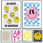 affiche pop art smiley géométrique moderne sans cadre couleur jaune rose bleu verte chambre