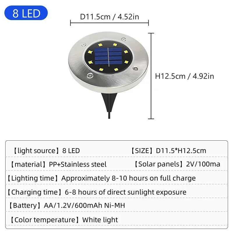 lampe solaire pelouse 12 led argentée moderne oeilletsextérieur ip65 abs