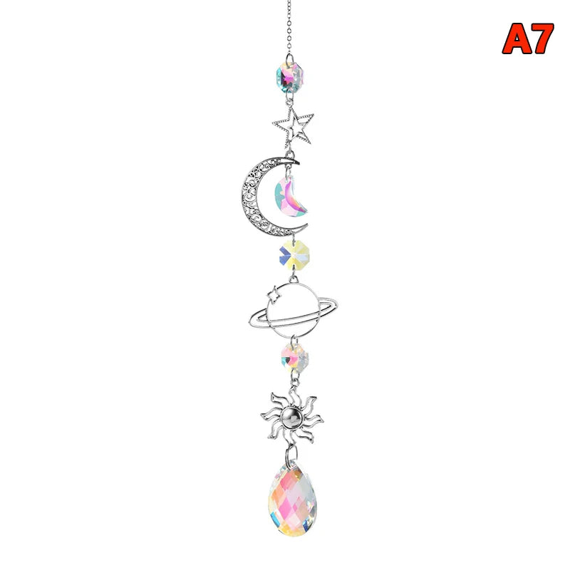décoration murale cristal transparent multicolore lune soleil étoiles coeurs artisanal