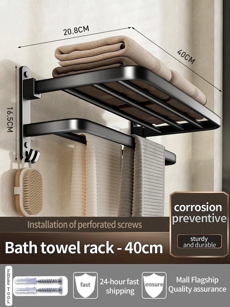 porte serviettes mural aluminium gris lisse moderne serviettes coton brosse dents fixations vis 21.5cm