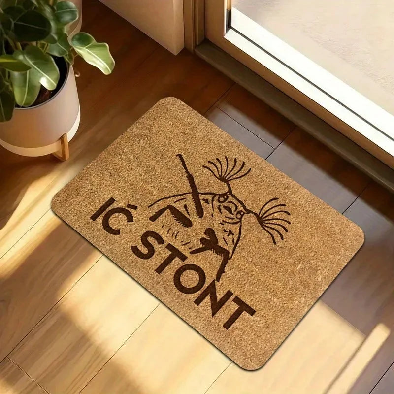 tapis d'entrée moderne marron clair imprimé personnage stylisé antidérapant extérieur porte chambre coucher decoration