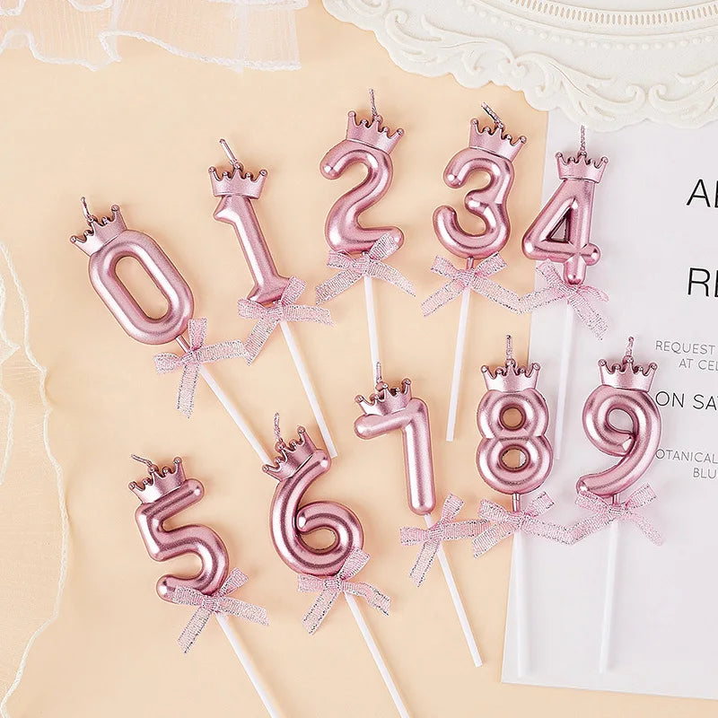 bougies numeriques rose couronne ruban brillant pique decoration anniversaire festif chiffres princesse
