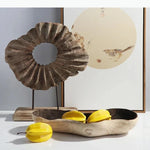 sculptures bois modernes naturel brun gris spirale franges coquillage cheval pomme bol rouleaux
