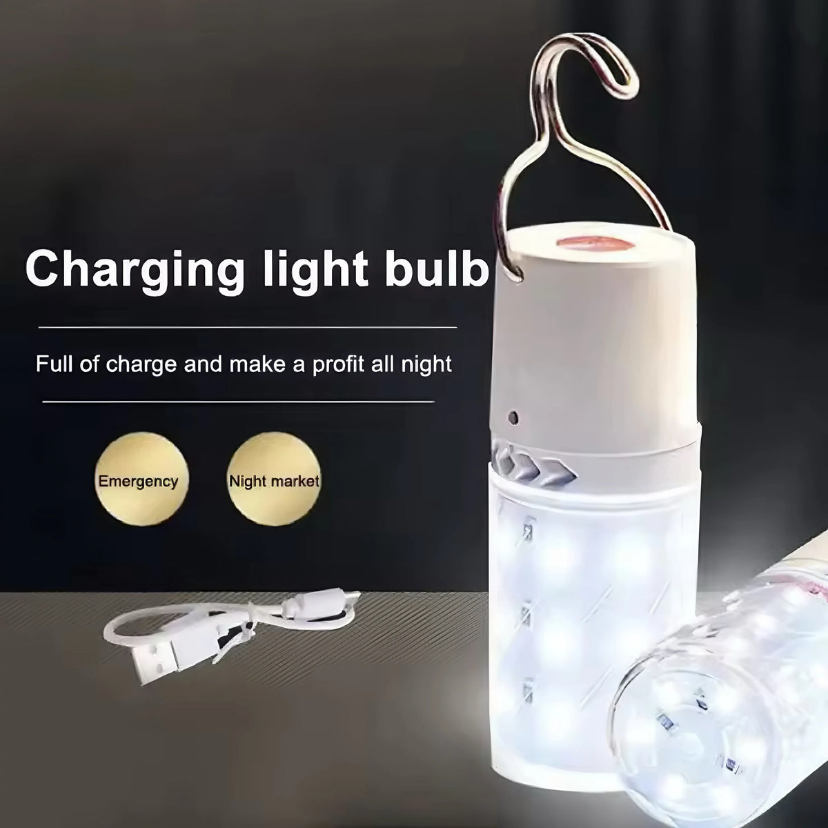 lampe camping rechargeable led transparente moderne compact crochet usb blanc
