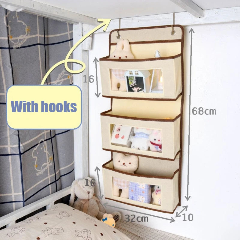 rangements étagère murale moderne tissu polyester beige crochets ours peluche boîtes rangement étiquettes petits