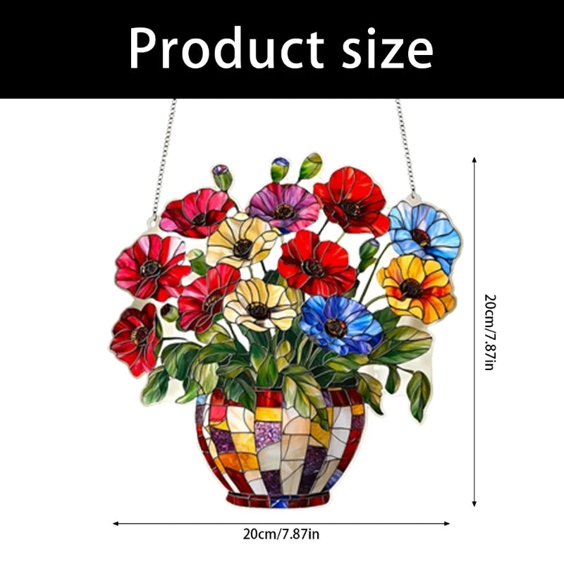 panneau suspendu multicolore acrylique mosaïque artisanal fleurs vases décoration extérieure fête ornement