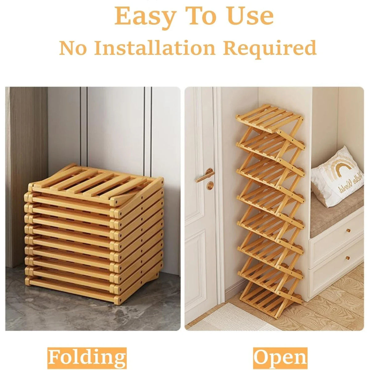 étagère pliante chaussures bois naturel moderne rangement entrée sans installationversible