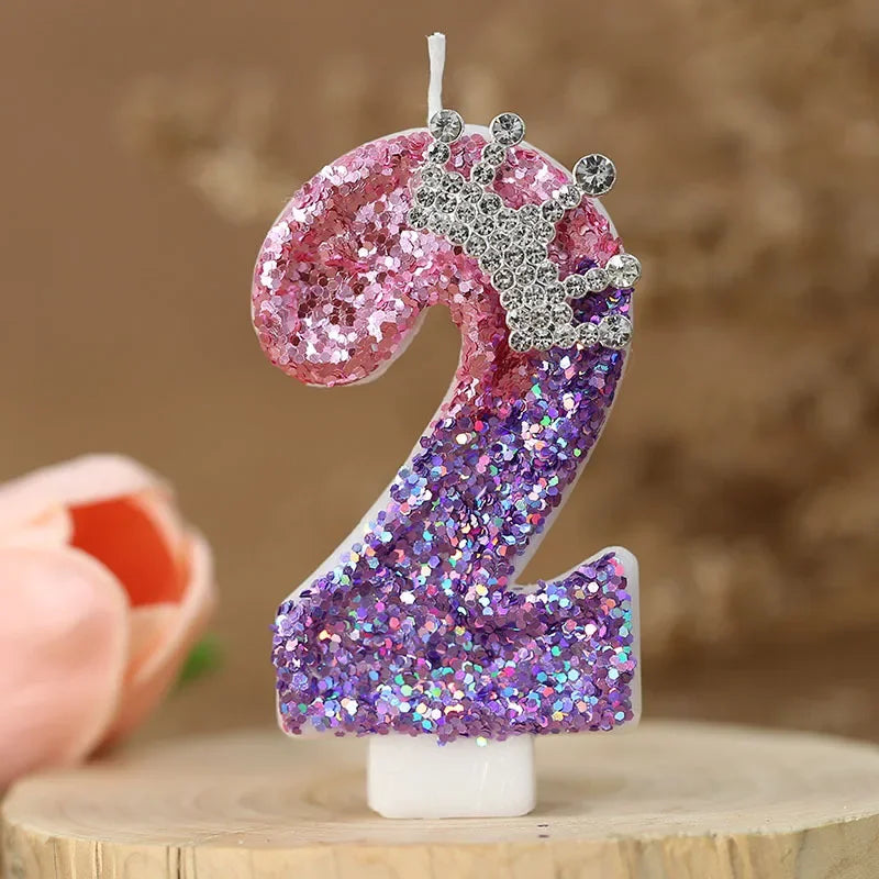 décoration anniversaire bougie forme chiffre pailletée violet rose argent tringle festive numérotée