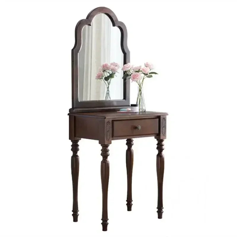 maquillage classique miroir intégré tabouret cuir bois chêne marronclair multifonctionnel chambre