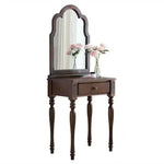 maquillage classique miroir intégré tabouret cuir bois chêne marronclair multifonctionnel chambre