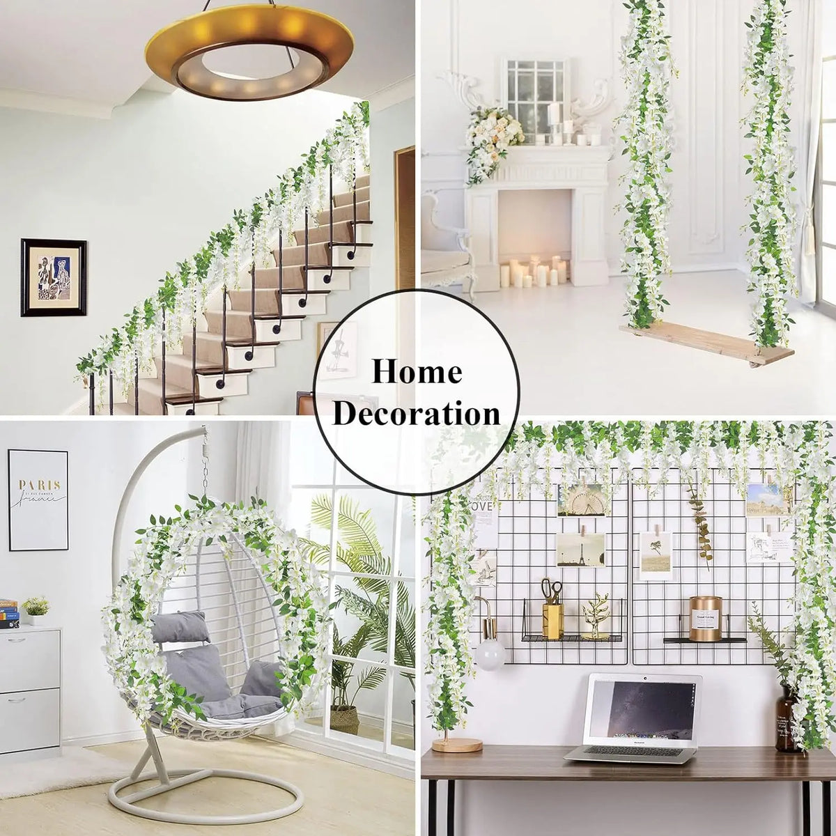 guirlande florale artificielle wisteria blanc vert mariage extérieur décoration romantique champêtreextérieur