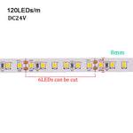 ruban led blanc 2700k 6500k 120leds adhésif moderne 24v 50000h non étanche 10m