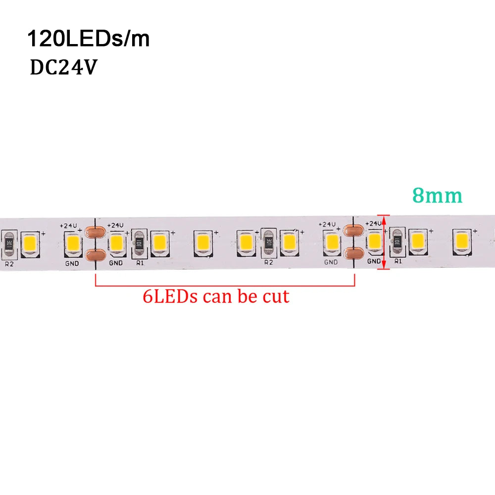 ruban led blanc 2700k 6500k 120leds adhésif moderne 24v 50000h non étanche 10m
