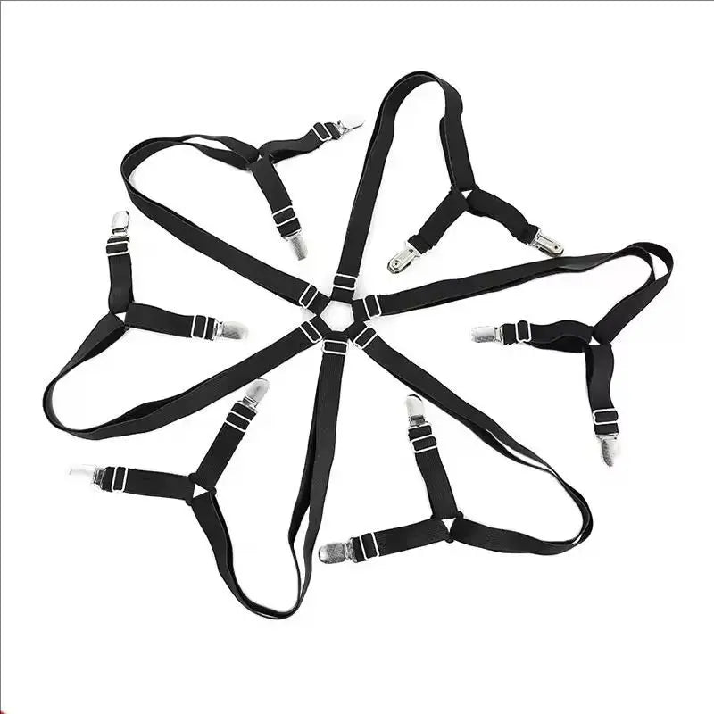 attaches draps élastiques pinces métal noir blanc tissu élastique quadrillé utilitaire fixations matelas drap