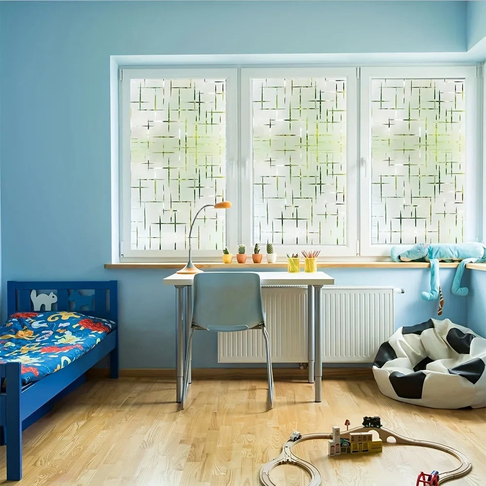film fenêtre décoratif moderne lignes vertes fond blanc protection uv isolation thermique 45x100cm 45x200cm