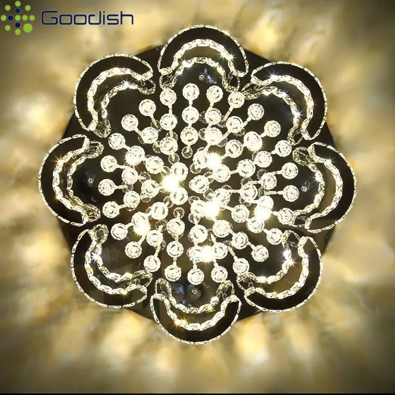 lustre moderne élégant cristal transparent strass doré chic lumière led salon decoration