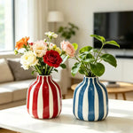 vase céramique rayé rose blanc jaune rouge bleu moderne intérieur décoration fleurs séchées