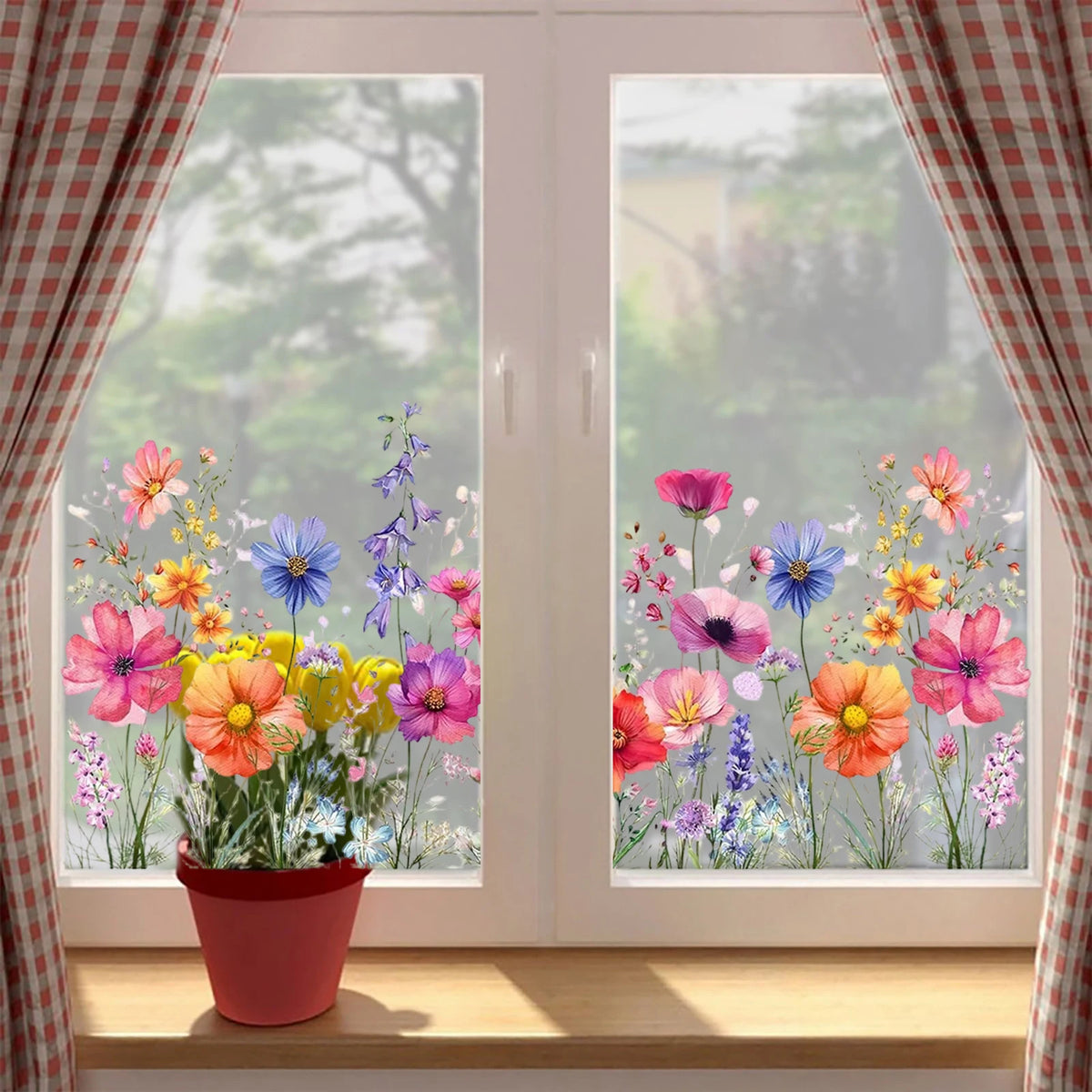 autocollant mural fleurs colorées papillons transparent moderne décoration intérieure halloween noël nouvel an saint