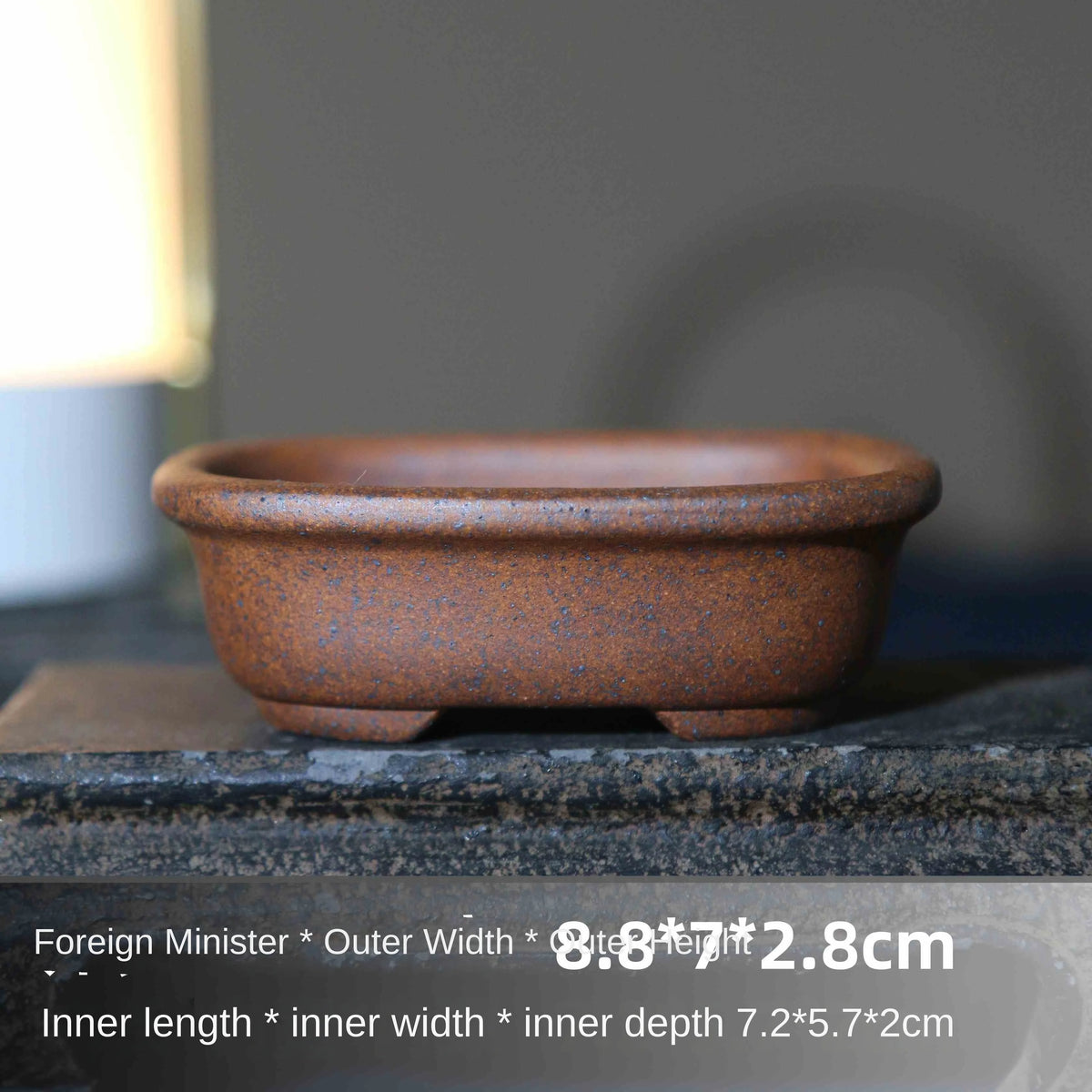 Pot bonsaï argile marron texture gréseuse motifs géométriques classique rustique fleur plante verte décoration