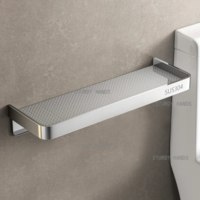 étagère murale moderne étagère métal argenté grille perforations salle bains rangement toilettessupport mural non