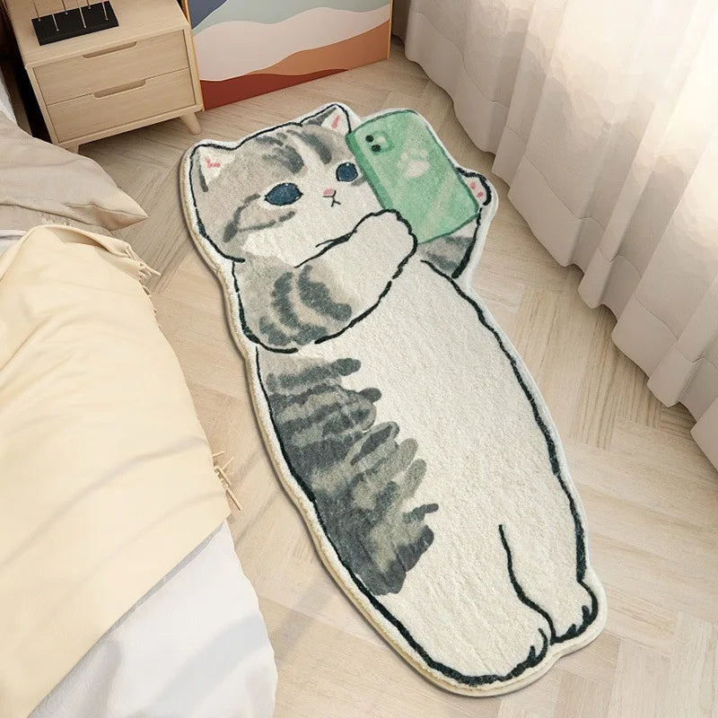 tapis sol chambre coucher motif chat mignon doux décoratif antidérapant maison