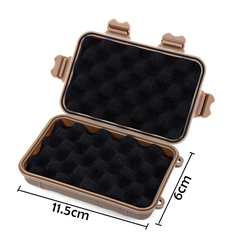 boîte rangement pratique robuste noire orange beige motifs géométriques contenant trousse secours lampe couteau