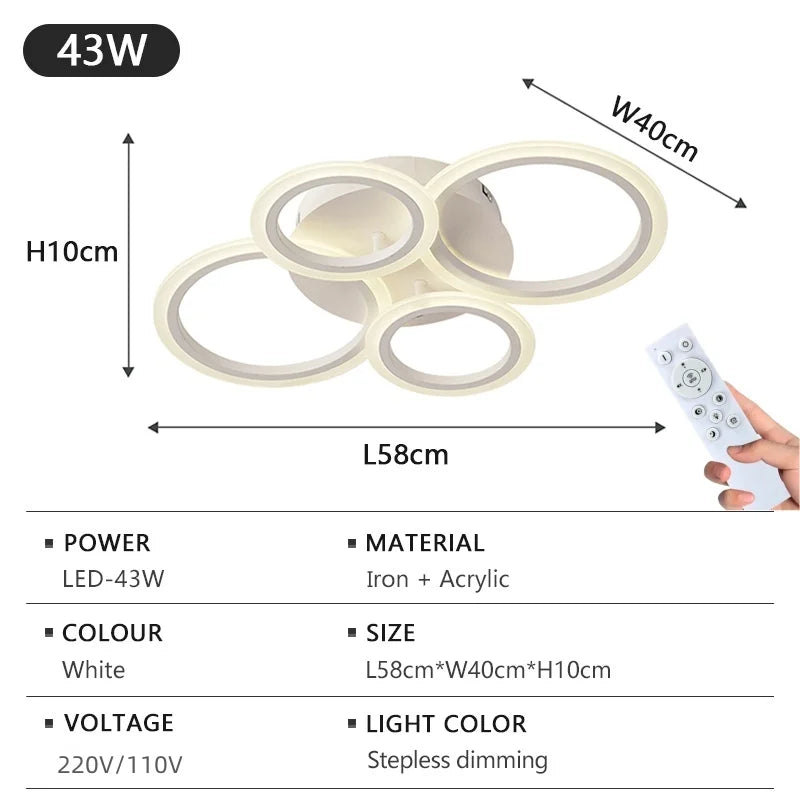 lampe led anneau blanc moderne intérieur salon chambre variateur intensité